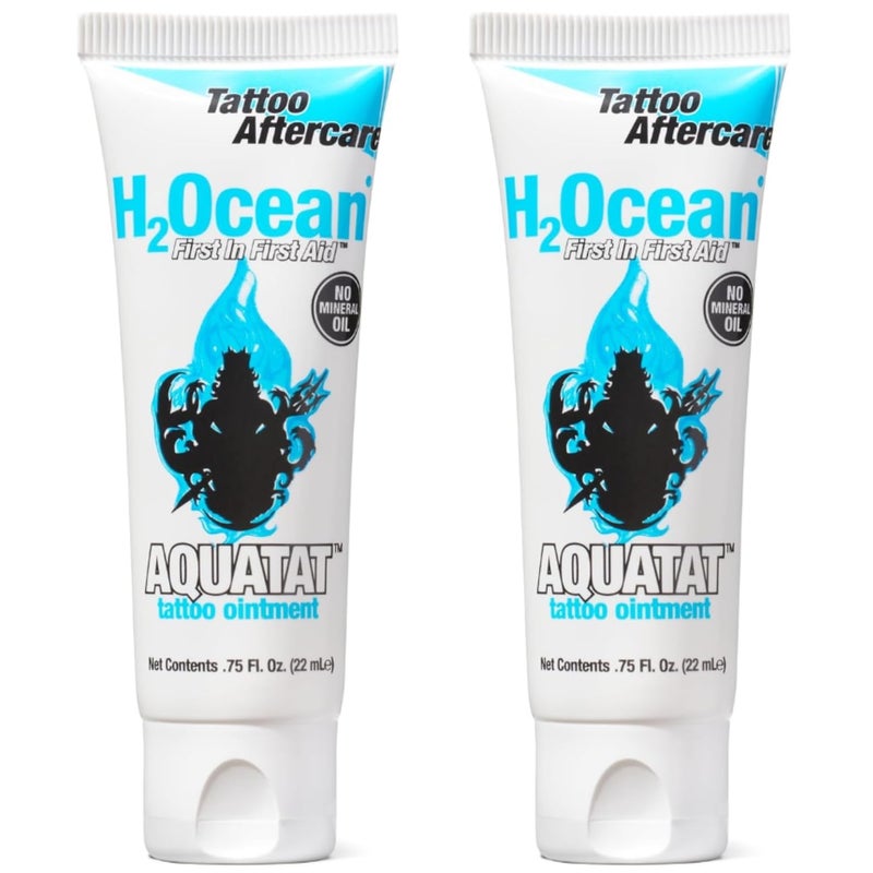 H2Ocean مرهم شفاء الوشم من أكواتات - كريم العناية بعد الوشم لوازم الوشم - مرهم العناية بالوشم خالي من العطور والأصباغ مع فيتامينات A و B - 0.75 أونصة (عبوة من 2) - Image 1